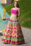 Buy_Nitika Gujral_Multi Color Lehenga And Blouse Brocade Dupatta Organza Embroidery One Set _Online_at_Aza_Fashions