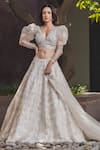 Buy_Nitika Gujral_White Organza Embroidery V Neck Lehenga Set _at_Aza_Fashions