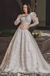 Buy_Nitika Gujral_White Organza Embroidery V Neck Lehenga Set _Online_at_Aza_Fashions