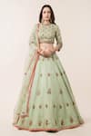 Buy_Nitika Gujral_Green Lehenga And Dupatta Organza Blouse Banarasi Embroidery Round Bridal Set _Online_at_Aza_Fashions