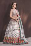 Nitika Gujral_White Lehenga And Blouse Georgette Dupatta Tulle Embroidery V Neck Bridal Set _Online_at_Aza_Fashions