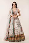 Buy_Nitika Gujral_White Lehenga And Blouse Georgette Dupatta Tulle Embroidery V Neck Bridal Set _Online_at_Aza_Fashions