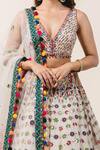 Shop_Nitika Gujral_White Lehenga And Blouse Georgette Dupatta Tulle Embroidery V Neck Bridal Set _Online_at_Aza_Fashions