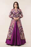 Buy_Nitika Gujral_Purple Jacket Brocade Lehenga Taffeta Embroidery Mandarin Collar And Set _Online_at_Aza_Fashions