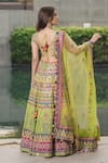 Shop_Nitika Gujral_Green Lehenga And Blouse Georgette Dupatta Tulle Embroidery V Neck Bridal Set _at_Aza_Fashions
