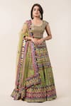 Buy_Nitika Gujral_Green Lehenga And Blouse Georgette Dupatta Tulle Embroidery V Neck Bridal Set _Online_at_Aza_Fashions