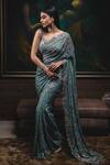 Buy Nitika Gujral Green Georgette Square Neck Embroidered Saree With Blouse at Aza Fashions Buy_Nitika Gujral_Green Georgette Square Neck Embroidered Saree With Blouse _at_Aza_Fashions