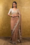 Nitika Gujral_Beige Net Embroidery V Neck Saree With Blouse _Online_at_Aza_Fashions