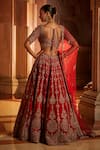 Shop_Nitika Gujral_Red Raw Silk Embroidered Floral Leaf Neck Lehenga Set For Women_at_Aza_Fashions