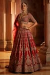 Nitika Gujral_Red Raw Silk Embroidered Floral Leaf Neck Lehenga Set For Women_Online_at_Aza_Fashions
