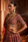 Buy_Nitika Gujral_Red Raw Silk Embroidered Floral Leaf Neck Bridal Lehenga Set _Online_at_Aza_Fashions