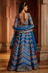 Nitika Gujral_Blue Taffeta Embroidered Floral Sweetheart Neck Bridal Lehenga Set _Online_at_Aza_Fashions