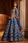 Buy_Nitika Gujral_Blue Taffeta Embroidered Floral Sweetheart Neck Bridal Lehenga Set _Online_at_Aza_Fashions