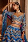 Shop_Nitika Gujral_Blue Taffeta Embroidered Floral Sweetheart Neck Bridal Lehenga Set _at_Aza_Fashions