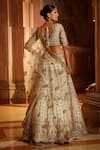 Shop_Nitika Gujral_Cream Taffeta Embroidered Zardozi Plunge V Neck Intricate Bridal Lehenga Set _at_Aza_Fashions