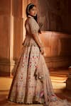 Nitika Gujral_Pink Raw Silk Embroidered Floral Resham Plunge V Neck Peplum Bridal Lehenga Set _Online_at_Aza_Fashions