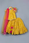 Shop_Label Neeti_Yellow Cotton Tassels Bandhani Pattern Lehenga Set_at_Aza_Fashions