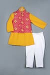Buy_Label Neeti_Orange Cotton, Muslin Embroidery Patola Print Bundi And Kurta Set _at_Aza_Fashions