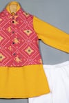 Label Neeti_Orange Cotton, Muslin Embroidery Patola Print Bundi And Kurta Set _Online_at_Aza_Fashions