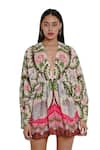 Buy_Limerick by Abirr N' Nanki_Pink Crepe V Neck Printed Kaftan Dress  _at_Aza_Fashions