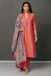 Buy NUHH Peach Dupatta Printed Chanderi, Kurta And Pant Pst Silk V Neck Set With at Aza Fashions Buy_NUHH_Peach Dupatta Printed Chanderi, Kurta And Pant Pst Silk V Neck Set With _at_Aza_Fashions