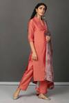 NUHH Peach Dupatta Printed Chanderi, Kurta And Pant Pst Silk V Neck Set With Online at Aza Fashions NUHH_Peach Dupatta Printed Chanderi, Kurta And Pant Pst Silk V Neck Set With _Online_at_Aza_Fashions