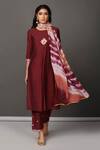 Buy_NUHH_Maroon Dupatta 100% Viscose, Kurta And Pant Pst Silk Round Pleated Set _at_Aza_Fashions