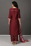 Shop_NUHH_Maroon Dupatta 100% Viscose, Kurta And Pant Pst Silk Round Pleated Set _at_Aza_Fashions