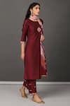 NUHH_Maroon Dupatta 100% Viscose, Kurta And Pant Pst Silk Round Pleated Set _Online_at_Aza_Fashions