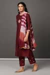 Buy_NUHH_Maroon Dupatta 100% Viscose, Kurta And Pant Pst Silk Round Pleated Set _Online_at_Aza_Fashions
