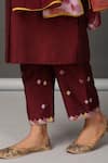 NUHH_Maroon Dupatta 100% Viscose, Kurta And Pant Pst Silk Round Pleated Set _at_Aza_Fashions
