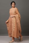 Buy_NUHH_Beige Kurta Embroidery Round Cotton Straight Set  _at_Aza_Fashions