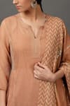 NUHH_Beige Kurta Embroidery Round Cotton Straight Set  _at_Aza_Fashions