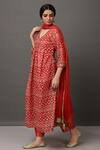 NUHH_Red Kurta Embroidery Kurta V-neck Slip Round Ikat Print Set _Online_at_Aza_Fashions