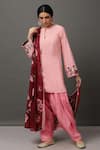 Buy_NUHH_Pink 100% Polyester Embroidery Round Straight Kurta Set  _at_Aza_Fashions