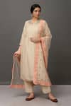 Buy_NUHH_Beige Kurta And Pant 100% Polyester Cami 100% Cotton Dupatta Embroidered Set _at_Aza_Fashions