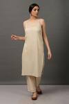 Buy_NUHH_Beige Kurta And Pant 100% Polyester Cami 100% Cotton Dupatta Embroidered Set _Online_at_Aza_Fashions