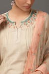 NUHH_Beige Kurta And Pant 100% Polyester Cami 100% Cotton Dupatta Embroidered Set _at_Aza_Fashions