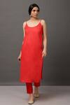 Buy_NUHH_Red Dupatta 100% Polyester Cami 100% Cotton, Kurta, Embroidered Anarkali Set _Online_at_Aza_Fashions