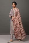 Buy_NUHH_Grey 100% Polyester Embroidery Round Straight Kurta Set  _at_Aza_Fashions