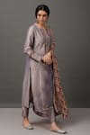 NUHH_Grey 100% Polyester Embroidery Round Straight Kurta Set  _Online_at_Aza_Fashions