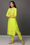 Nuhh_Green Inner 100% Cotton, Kurta Chanderi, Pant Modal Round Handwoven And Set _Online_at_Aza_Fashions