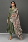 Buy_Nuhh_Green Anarkali And Pant Chanderi, Dupatta Printed Tulle, Inner 100% Cotton Set _at_Aza_Fashions