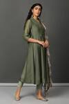 Nuhh_Green Anarkali And Pant Chanderi, Dupatta Printed Tulle, Inner 100% Cotton Set _Online_at_Aza_Fashions