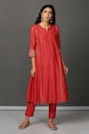 Buy_NUHH_Red Inner 100% Cotton, Kurta And Pant Chanderi Notched & Set _at_Aza_Fashions