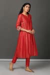 NUHH_Red Inner 100% Cotton, Kurta And Pant Chanderi Notched & Set _Online_at_Aza_Fashions