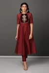 Buy_NUHH_Maroon Kurta And Pant Chanderi Embroidery Round Handwoven & Set  _at_Aza_Fashions