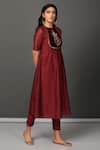 NUHH_Maroon Kurta And Pant Chanderi Embroidery Round Handwoven & Set  _Online_at_Aza_Fashions