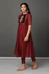 Buy_NUHH_Maroon Kurta And Pant Chanderi Embroidery Round Handwoven & Set  _Online_at_Aza_Fashions