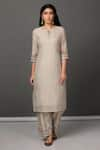 Buy_NUHH_Beige Kurta And Pant Chanderi Embroidery Round Handwoven & Set  _at_Aza_Fashions